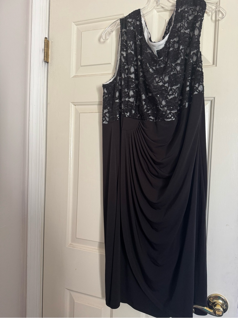 dressbarn Black Lace Drape-Front Midi Dress size 22 Barley Worn/ Like New